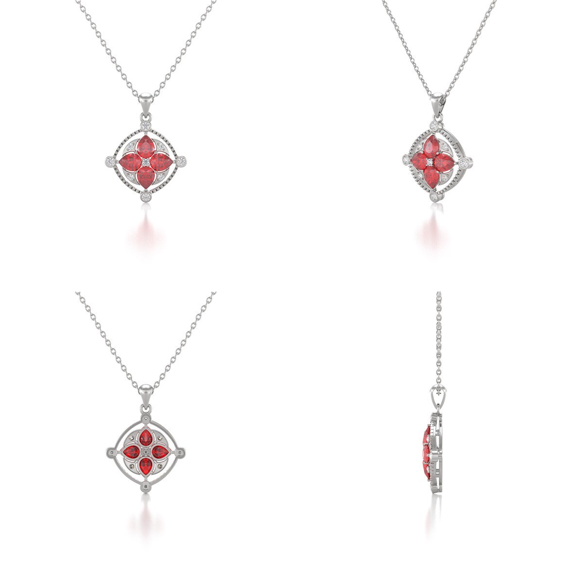 Médaillon Rubis & Diamants Or Blanc - Collier Fête des Mères Chaine Incluse | Aden - vue 2