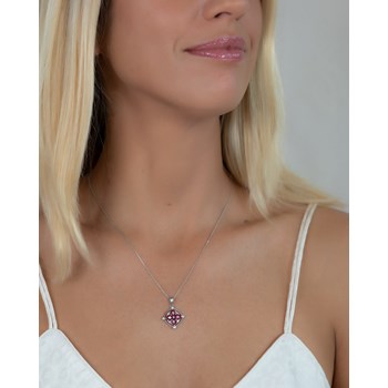 Médaillon Rubis & Diamants Or Blanc - Collier Fête des Mères Chaine Incluse | Aden