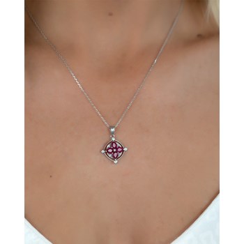 Médaillon Rubis & Diamants Or Blanc - Collier Fête des Mères Chaine Incluse | Aden