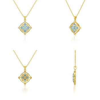 Collier Pendentif Or Jaune Médaillon Aigue-Marine et Diamants - Idée Cadeau Originale pour un Anniversaire de Mariage | Aden
