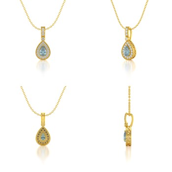 Collier Pendentif ADEN Or 585 Jaune Aigue-Marine et Diamants Chaine Or 585 incluse 1.55grs