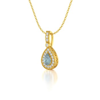 Collier Pendentif ADEN Or 585 Jaune Aigue-Marine et Diamants Chaine Or 585 incluse 1.55grs