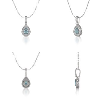 Collier Pendentif ADEN Or 585 Blanc Aigue-Marine et Diamants Chaine Or 585 incluse 1.55grs