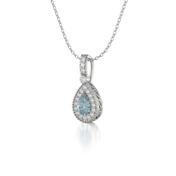 Collier Pendentif ADEN Or 585 Blanc Aigue-Marine et Diamants Chaine Or 585 incluse 1.55grs