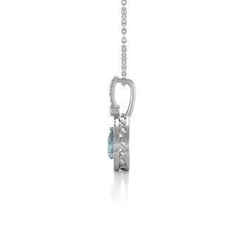 Collier Pendentif ADEN Or 585 Blanc Aigue-Marine et Diamants Chaine Or 585 incluse 1.55grs