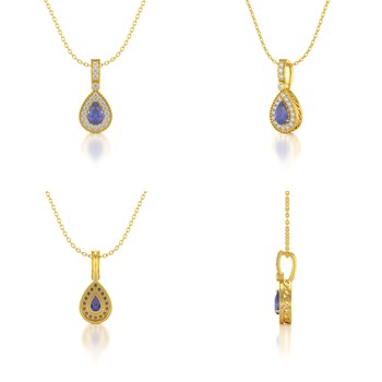 Collier Pendentif ADEN Or 585 Jaune Tanzanite et Diamants Chaine Or 585 incluse 1.55grs