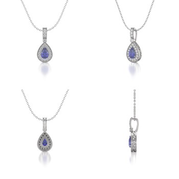 Collier Pendentif ADEN Or 585 Blanc Tanzanite et Diamants Chaine Or 585 incluse 1.55grs