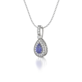 Collier Pendentif ADEN Or 585 Blanc Tanzanite et Diamants Chaine Or 585 incluse 1.55grs
