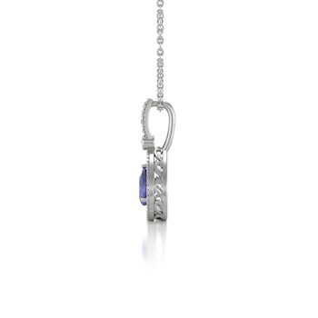 Collier Pendentif ADEN Or 585 Blanc Tanzanite et Diamants Chaine Or 585 incluse 1.55grs