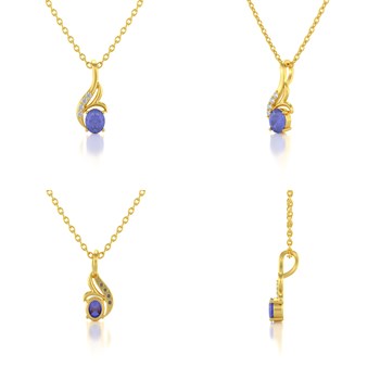Collier Pendentif ADEN Or 585 Jaune Tanzanite et Diamants Chaine Or 585 incluse 0.75grs