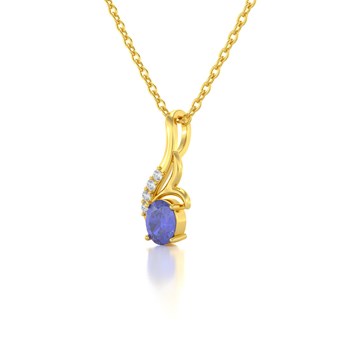 Collier Pendentif ADEN Or 585 Jaune Tanzanite et Diamants Chaine Or 585 incluse 0.75grs