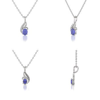 Collier Pendentif ADEN Or 585 Blanc Tanzanite et Diamants Chaine Or 585 incluse 0.75grs