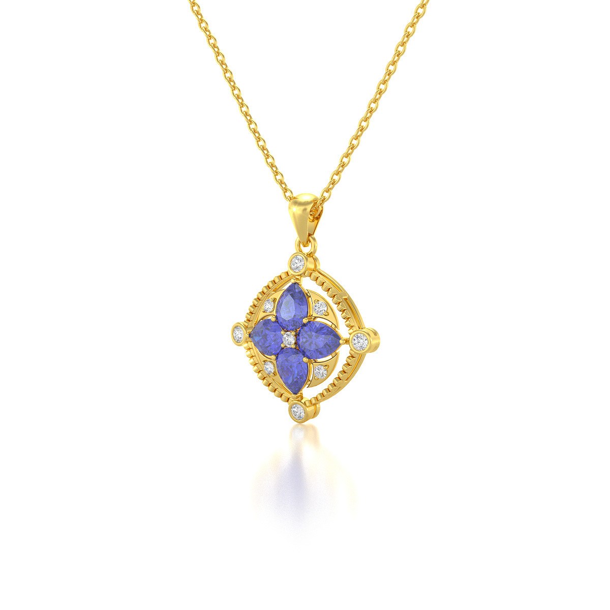 Collier Pendentif Or Jaune 585 Tanzanite et Diamants - Cadeau Exceptionnel pour Elle | Aden - vue 3