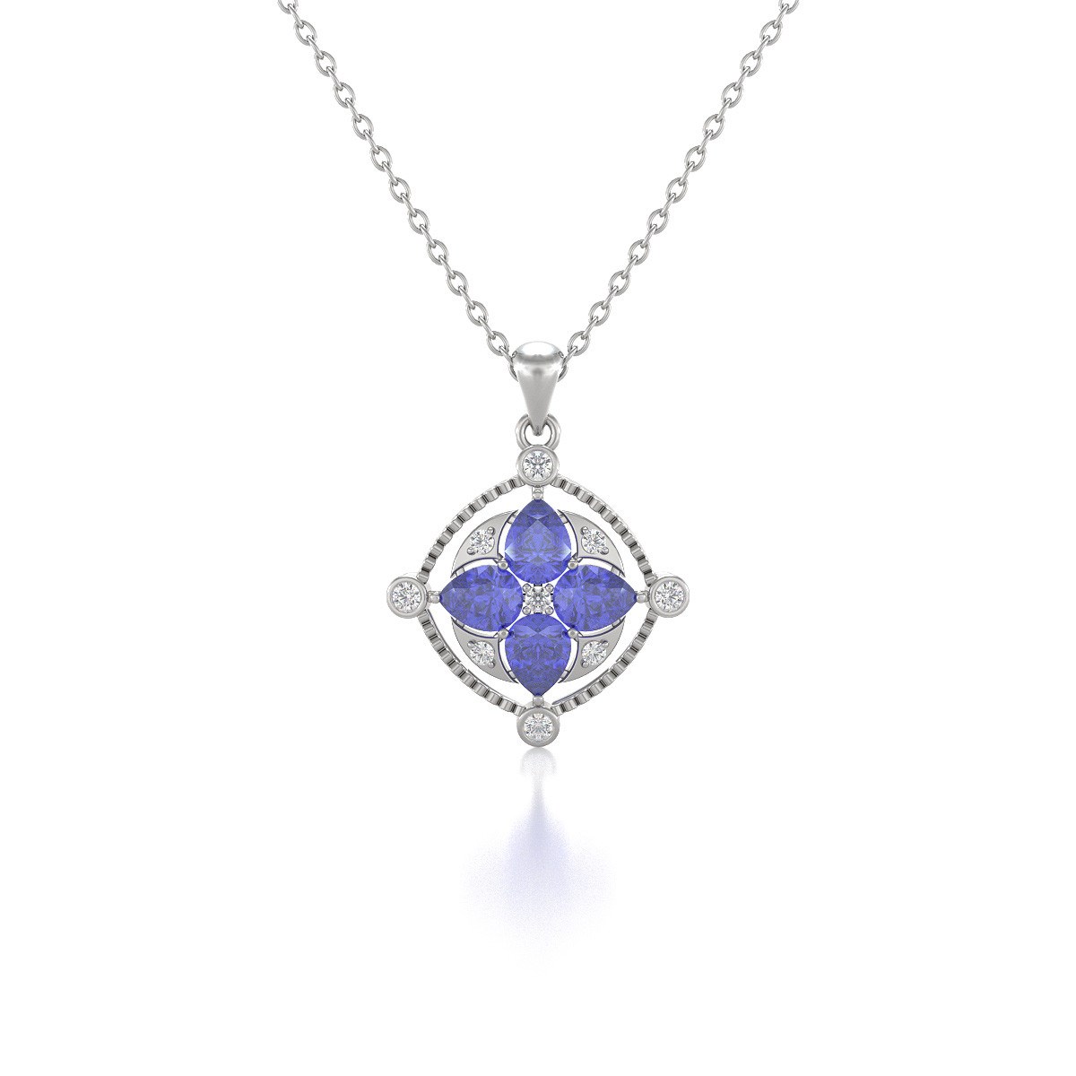 Collier Pendentif Or Blanc 585 Tanzanite et Diamants - Bijou Précieux | Aden