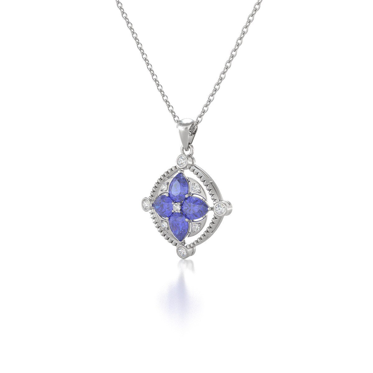 Collier Pendentif Or Blanc 585 Tanzanite et Diamants - Bijou Précieux | Aden - vue 3