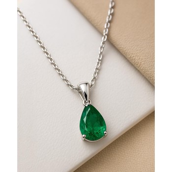 Selanya Pendant Necklace: Pear Emerald on White Gold