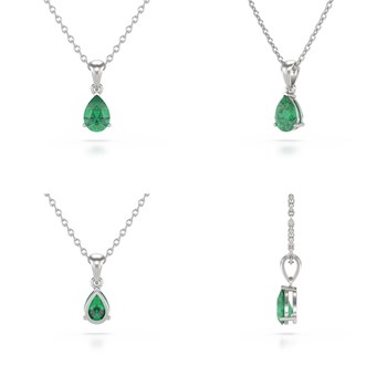 Selanya Pendant Necklace: Pear Emerald on White Gold