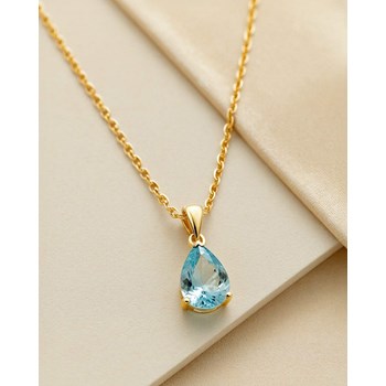585 Yellow Gold Pear Aquamarine Necklace - Selanya Collection