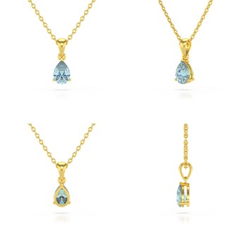 585 Yellow Gold Pear Aquamarine Necklace - Selanya Collection