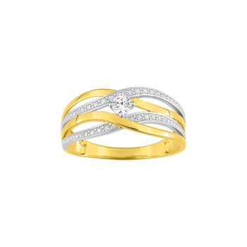 Bague Femme - bicolore - Oxyde de zirconium - Or 9 Carats