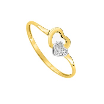 Bague coeur Femme - bicolore - Or 9 Carats - Diamant
