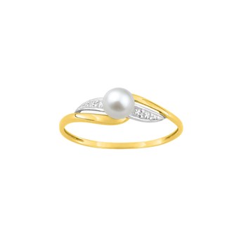 Bague femme -  Or 9 Carats - Perle de culture- Diamètre : 4,5mm