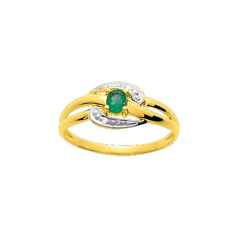 Bague Femme - Emeraude - Or 18 Carats - Diamant 0,01 Carats
