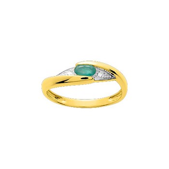 Bague Femme - Emeraude - Or 18 Carats - Diamant 0,02 Carats
