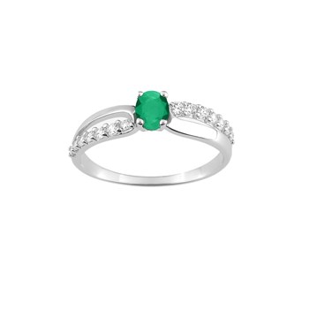 Bague femme - Emeraude et Oxyde de zirconium - Or 18 Carats