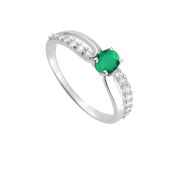 Bague femme - Emeraude et Oxyde de zirconium - Or 18 Carats