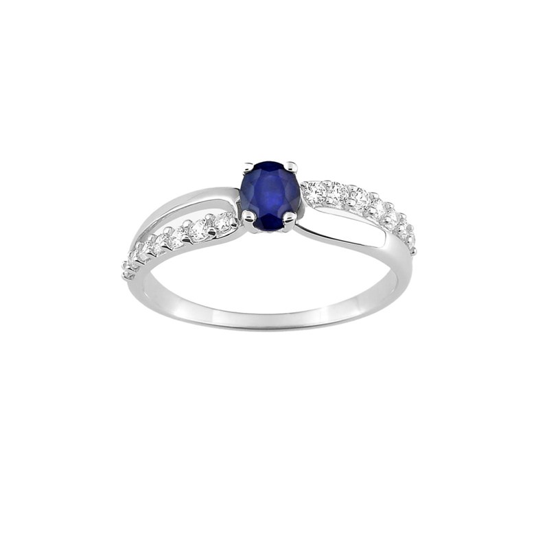 Bague femme - Saphir et Oxyde de zirconium - Or 18 Carats