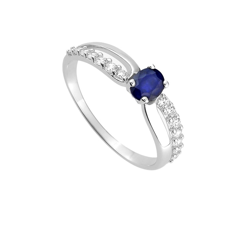 Bague femme - Saphir et Oxyde de zirconium - Or 18 Carats - vue 2