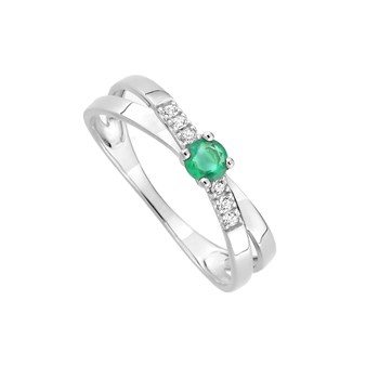 Bague femme - Emeraude et Oxyde de zirconium - Or 18 Carats