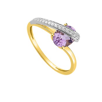 Bague femme - Améthyste et Oxyde de zirconium - Or 18 Carats