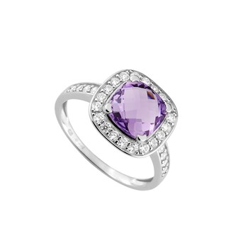 Bague femme - Améthyste et Oxyde de zirconium - Or 18 Carats