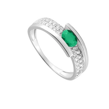 Bague femme - Emeraude et Oxyde de zirconium - Or 18 Carats