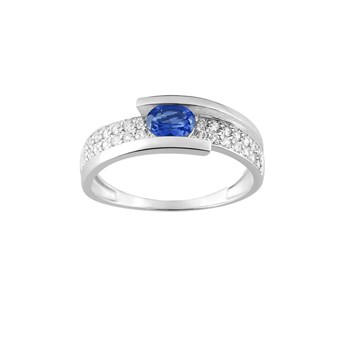 Bague femme - Saphir et Oxyde de zirconium - Or 18 Carats