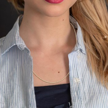 Chaine Mixte - Plaqué Or - Chaîne forçat diamantée - Largeur : 1,3 mm - Longueur : 60 cm