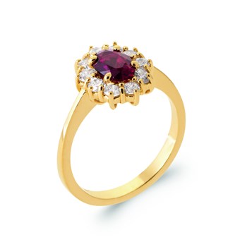 Bague Femme - Plaqué Or - Oxyde de zirconium - Pierre de synthèse rouge