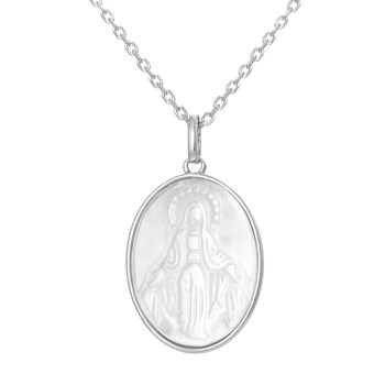 Collier Vierge Marie médaille ovale de nacre Argent 925 Rhodié