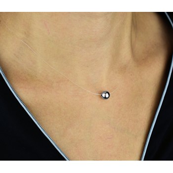 Necklace ball transparent nylon thread Silver 925 Rhodium