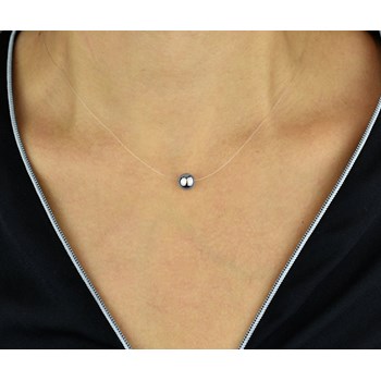 Necklace ball transparent nylon thread Silver 925 Rhodium