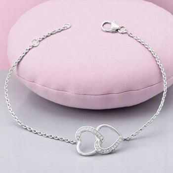Bracelet 2 coeurs superposés sertis d'oxydes de zirconium Argent 925 Rhodié