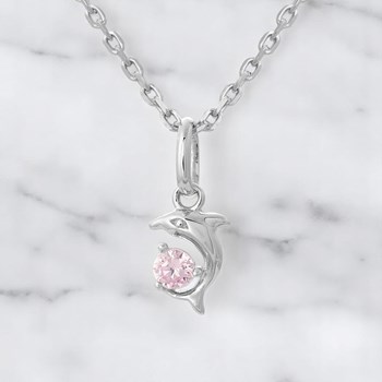 Collier dauphin oxyde de zirconium rose Argent 925 Rhodié