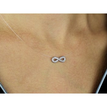 Collier infini d'oxydes de zirconium fil de nylon transparent Argent 925 Rhodié