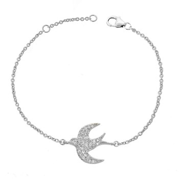 Bracelet hirondelle oiseau d'oxydes de zirconium Argent 925 Rhodié
