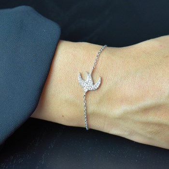Bracelet hirondelle oiseau d'oxydes de zirconium Argent 925 Rhodié
