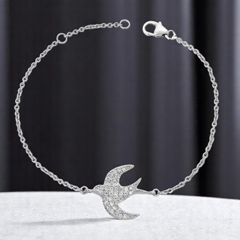 Bracelet hirondelle oiseau d'oxydes de zirconium Argent 925 Rhodié