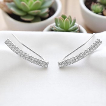 Boucles d'oreilles grimpantes barre 2 rangs contour de lobe serti d'oxydes de zirconium Argent 925 Rhodié