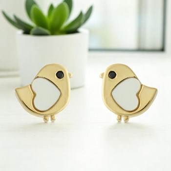 Boucles d'oreilles oiseau coeur de nacre oeil oxyde de zirconium noir Plaqué or 750 3 microns